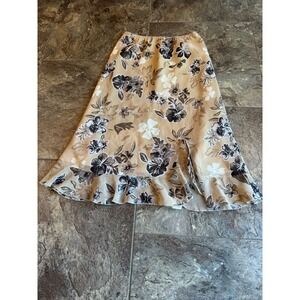 Y2K Vintage Esprit Floral‎ Boho Skirt Beige  Ruffle Hem Slit US 7 Women's EUC
